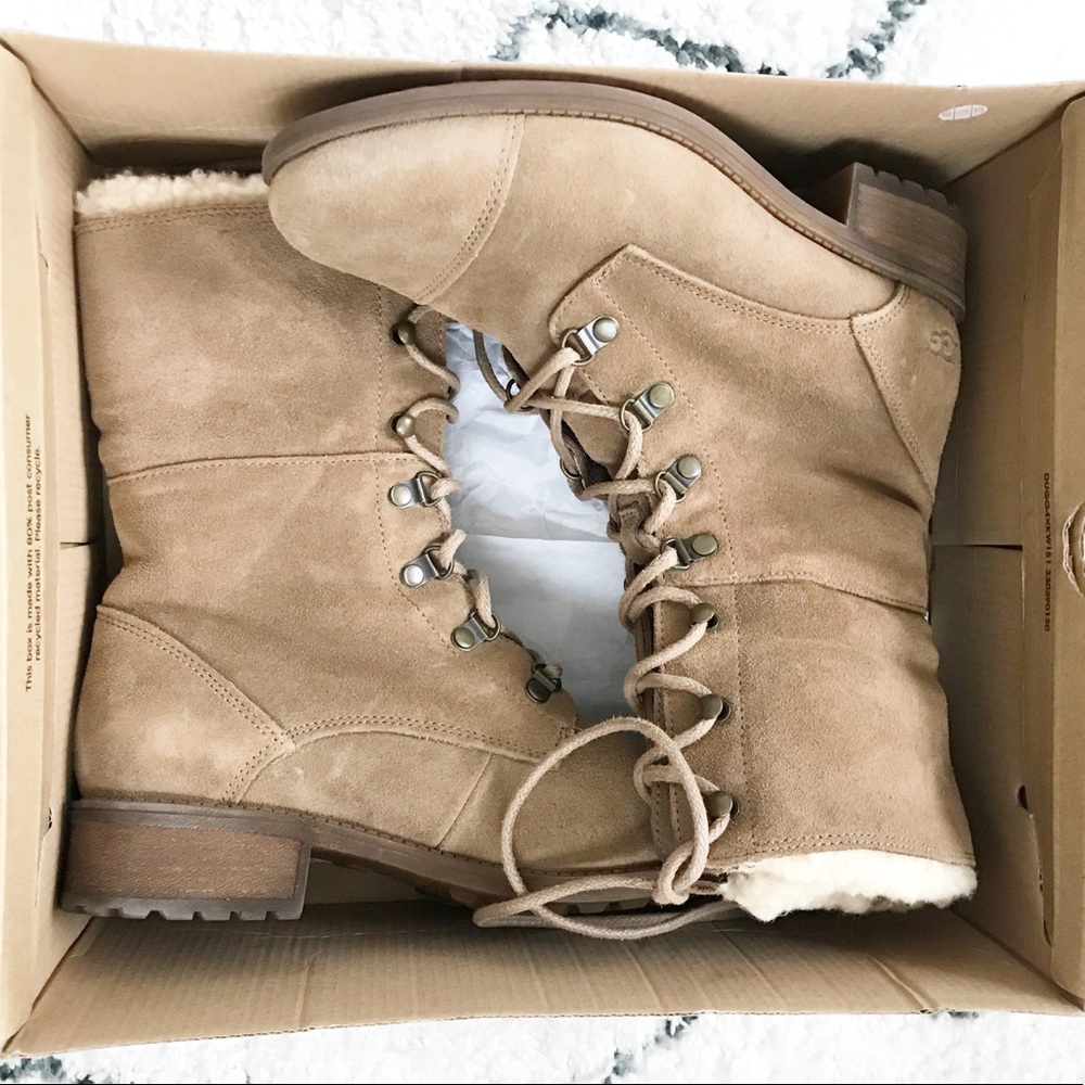 Ugg Lined Lace-up Leather Winter Boots Sz 8